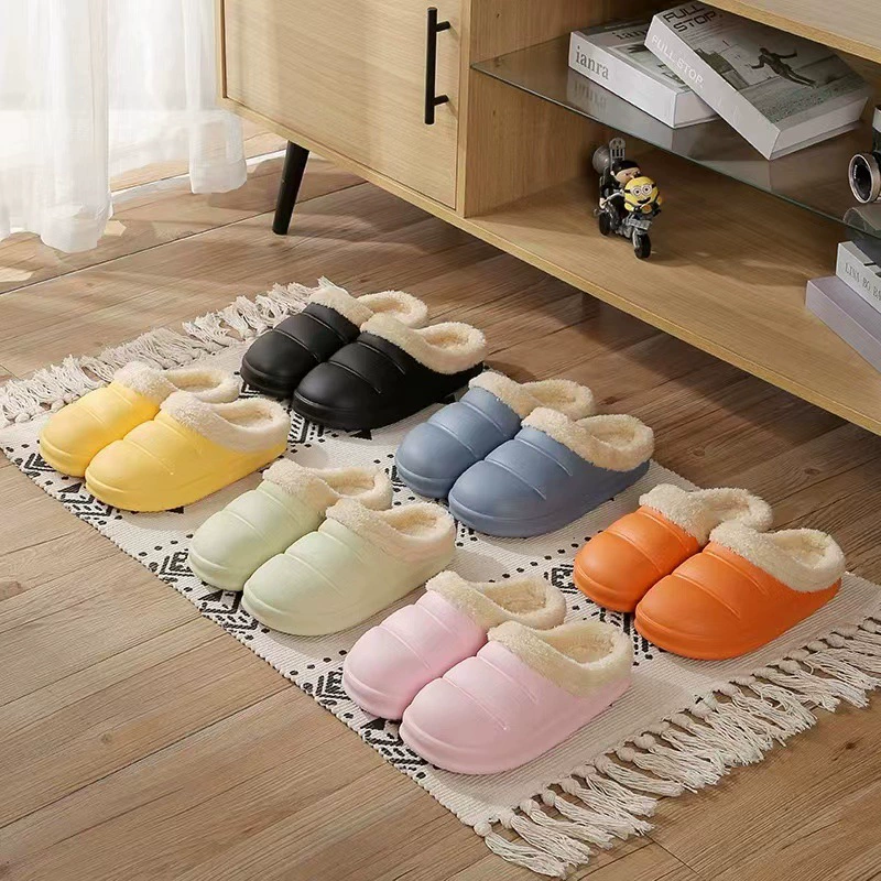 Новый осенний и зимний трансграничный дом в помещении полпакета водонепроницаемая пара утолщенных теплых шерстяных хлопчатобумажных тапочек
