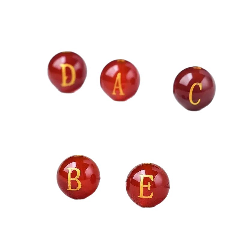 玛瑙散珠景区红玛瑙散珠烫金刻字26字母DIY饰品半成品配件圆珠子