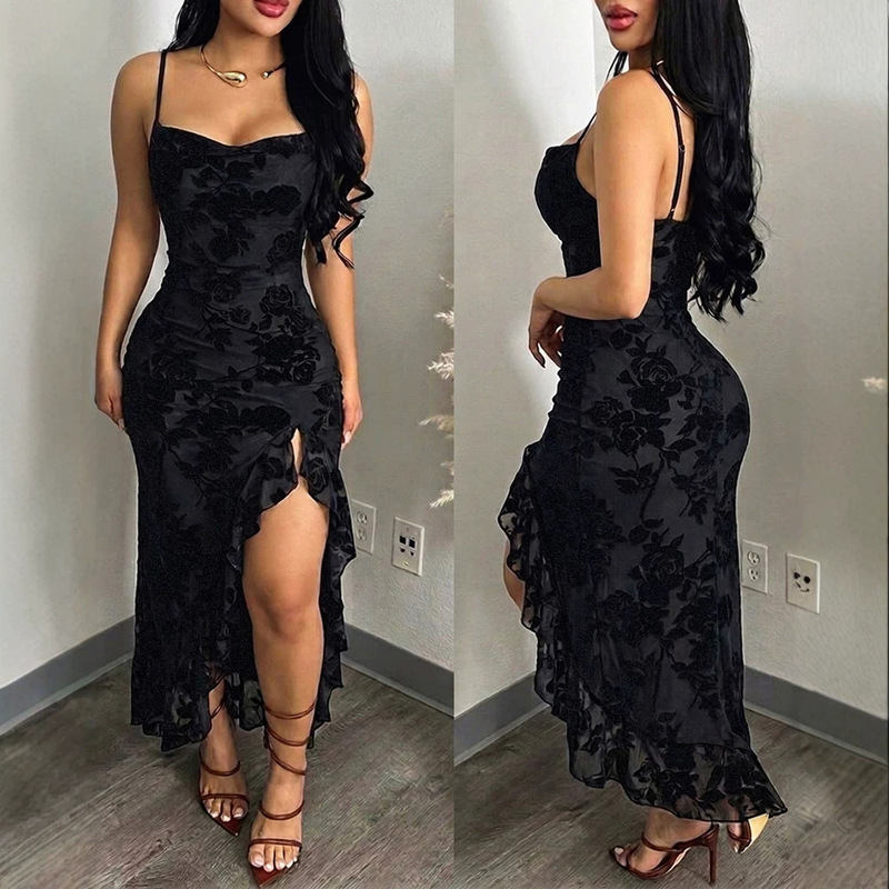 European and American Cross-Border Aliexpress Wholesale Floral Ruffle Patchwork Side-Slit Casual Dress European and American Cross-Border Aliexpress Wholesale Floral Ruffle Patchwork Side-Slit Casual Dress