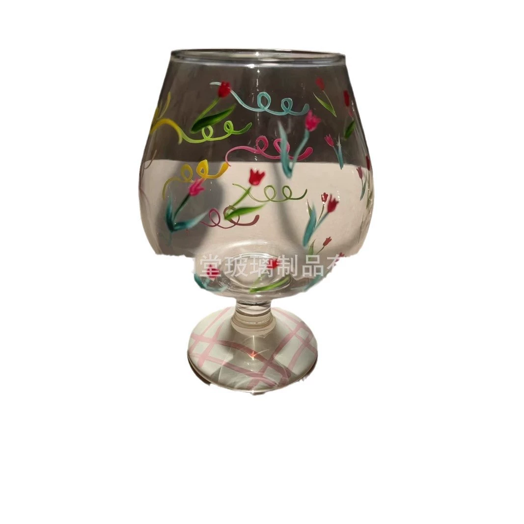 Fresh glass tea cup, capacious mousse for ice cream for beloved, french style, hand painting