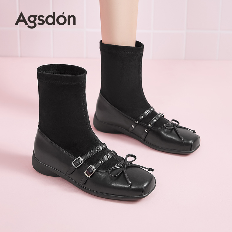 Botines Mary Jane Estilo Calcetín para Mujer Suela de Caucho Estilo Retro Tacón Bajo para Otoño image 1