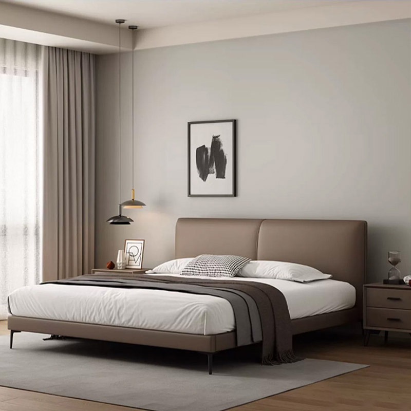 Cama moderna minimalista con cabecero de cuero ultrafino, estilo italiano de lujo ligero, dormitorio principal para apartamento pequeño, cama doble tamaño completo, estilo de lujo ligero. image 6