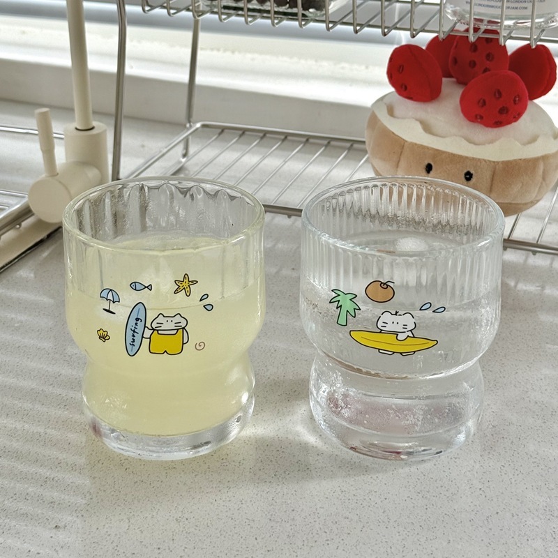 海岛ins风卡通情侣水杯子少女心早餐杯子牛奶杯冷萃咖啡杯玻璃杯|undefined