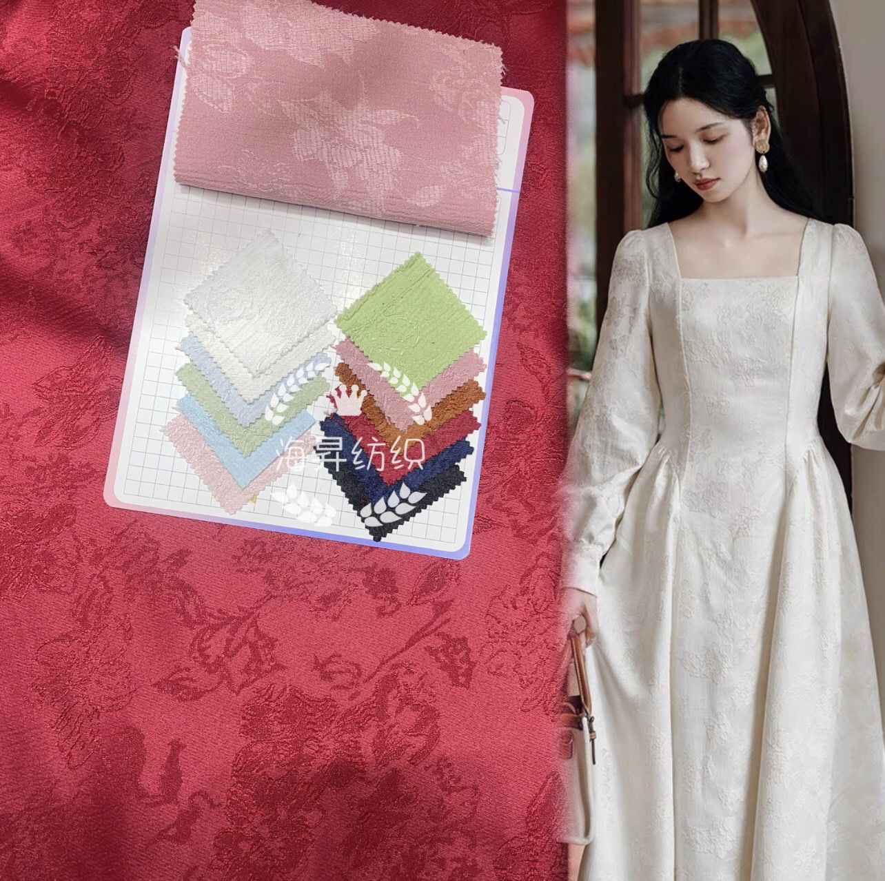 朵朵花涤人丝暗纹面料 童装裙装马面裙旗袍棉服仿人丝提花布料