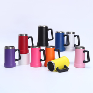 Cross-border new 304 stainless steel vacuum mug creative 24oz Brazil beer mug home handle mug
