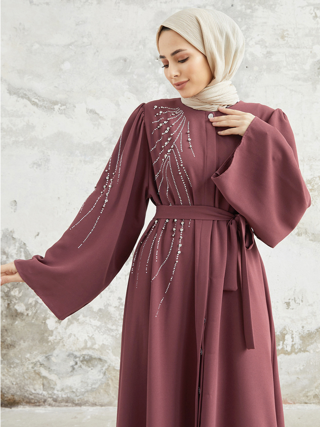 Quality Production Muslim Middle Eastern Women's Clothing Turkish Dubai Heavy Beaded And Rhinestone Long Robe_ecoleips.com