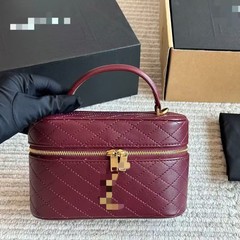 2025新款外贸菱格牛皮盒子包化妆便当包高级感单肩斜挎女包小方包