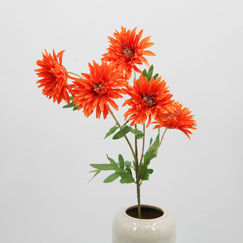 Flor de crisantemo artificial con 5 cabezas, tallo único, crisantemo tipo girasol, decoración para bodas, crisantemo artificial, accesorio para fotografía, venta al por mayor de flores artificiales.