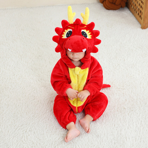 Michley Cartoon One-piece Pajamas for Children Autumn/Winter Animal Homecoming Clothes Cross-border Children Flannel Climbing Suit