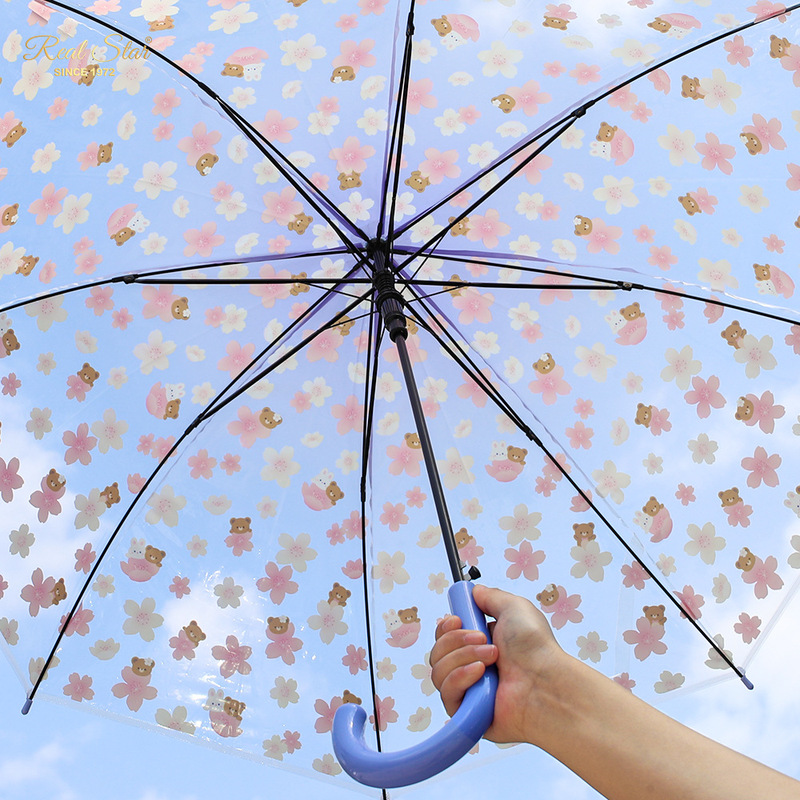 New Japanese-style transparent umbrella for students in rainy days cheap plastic umbrella cherry blossom pattern stall umbrellas in stock