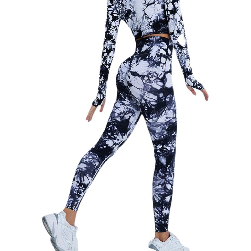 Ropa de entrenamiento de yoga sin costuras transfronterizas gradiente pantalones deportivos europeos y americanos traje de correr ropa de yoga de manga larga para mujer al por mayor