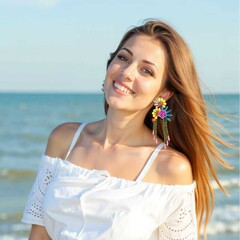 跨境欧美夸张个性潮流民族风彩色镶锆石流苏花朵耳坠度假送礼耳饰