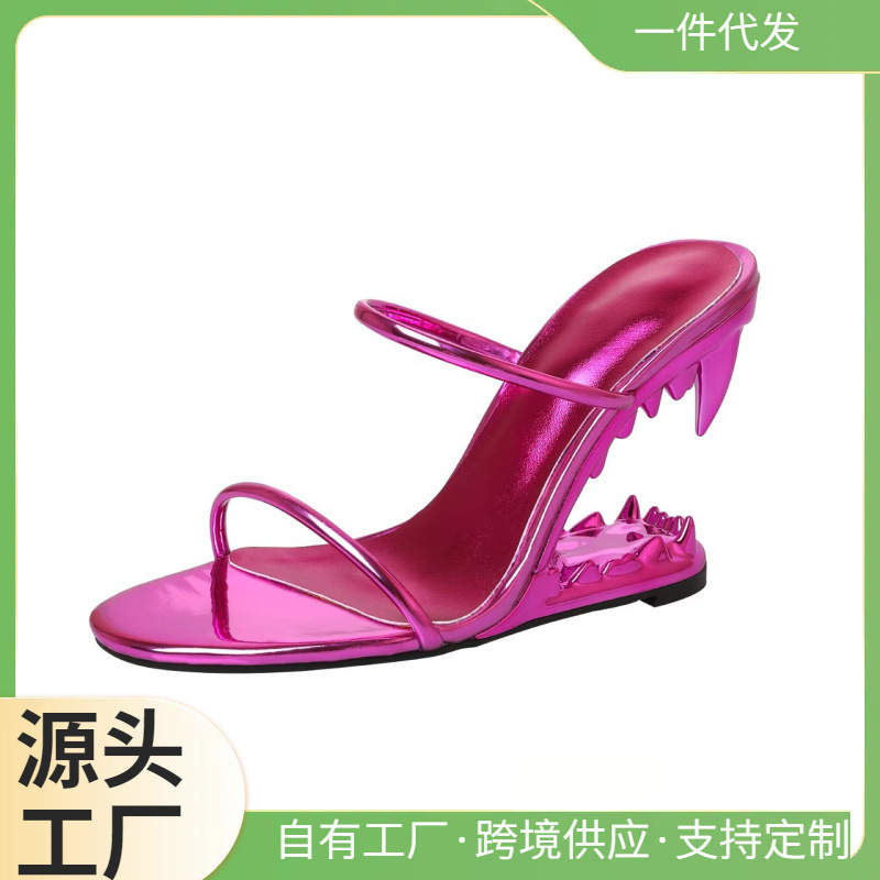 2025 New Summer Style European and American Style High-Heeled Sandals for Women, Super Fiber Material, Versatile, Slimming Look, Cross-Border Hot Style 14