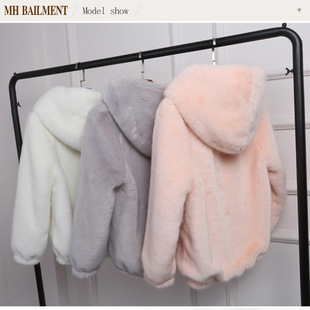 Loose Autumn and Winter New Korean Style Versatile Plush Thickened Hooded Imitation Mink Short Fur Outwear