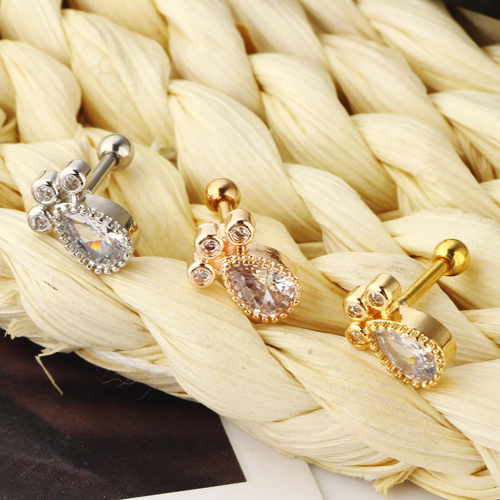 Simple Style Water Droplets Stainless Steel Inlay Zircon Ear Studs 1 Piece