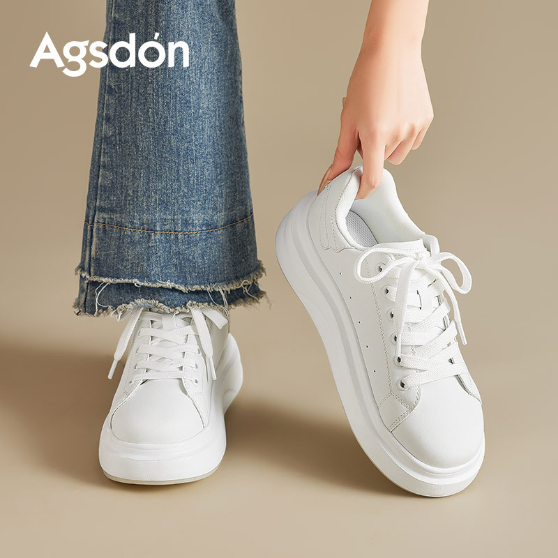 Augu Shi Deng zapatos blancos para mujeres 2025 nuevos zapatos de skate de estudiantes de moda de otoño con suela gruesa de 18 zapatos casuales