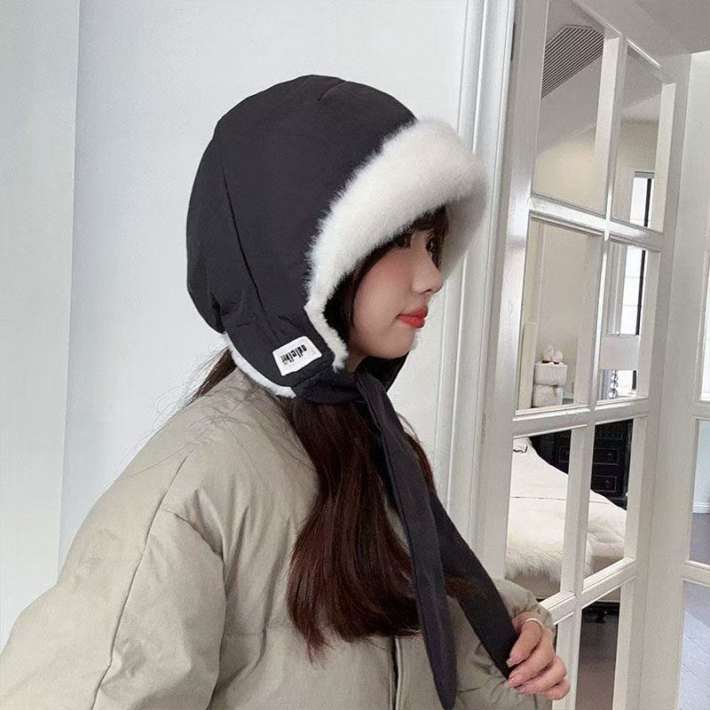 新款羽绒棉帽子女冬季加绒护耳帽绑带骑行保暖防寒滑雪休闲雷锋帽|undefined