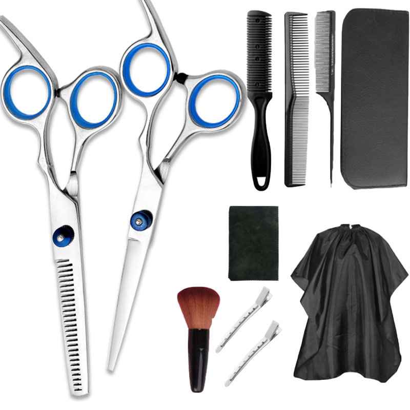 Juego de tijeras de peluquería de acero inoxidable de 11 piezas para cortar y entresacar el cabello