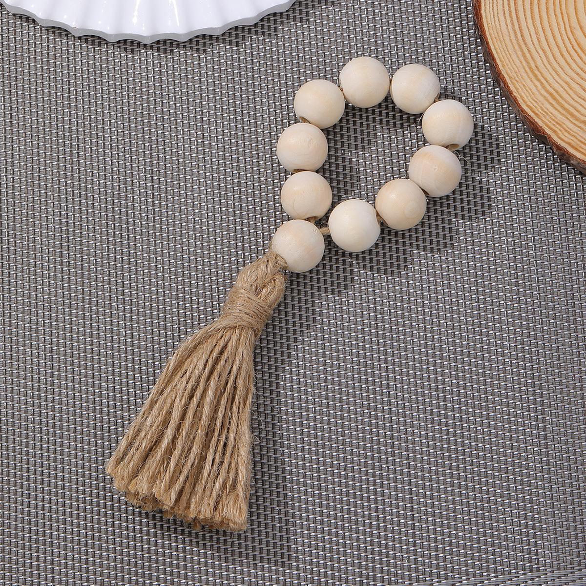 Amazon cuentas de madera borla servilleta anillo pastoral estilo registro servilleta hebilla tejida a mano cuerda de cáñamo servilleta anillo de tela de boca