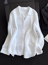 法式白色亚麻老钱风衬衫女夏休闲松弛感棉麻衬衣长袖防晒上衣