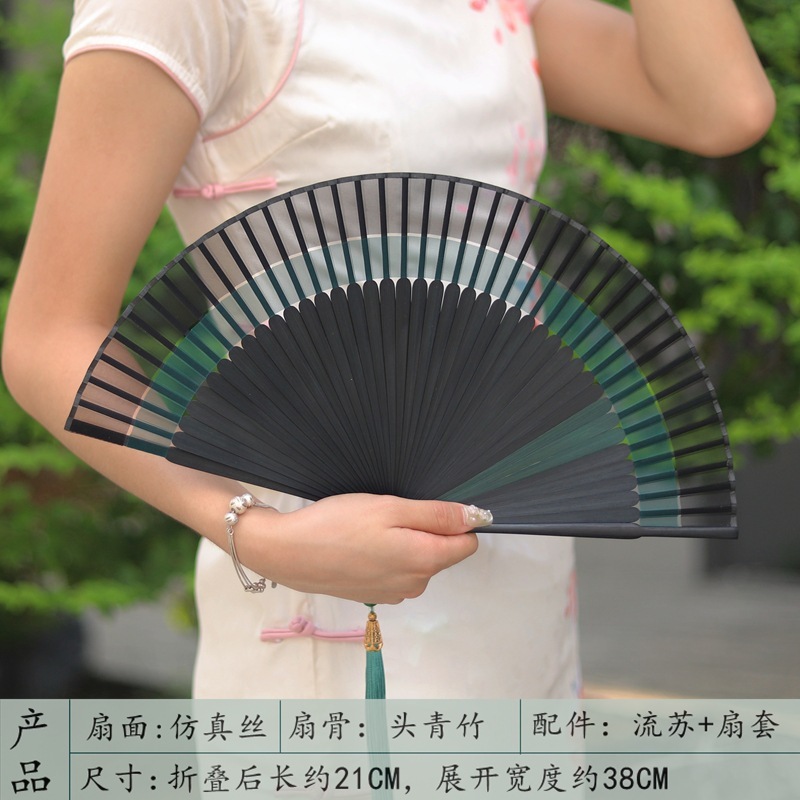 中国風の二重節扇子折りたたみ布張りレトロスタイルチャイナドレス漢服小型扇子ポータブル夏の女性のダンス扇子|undefined