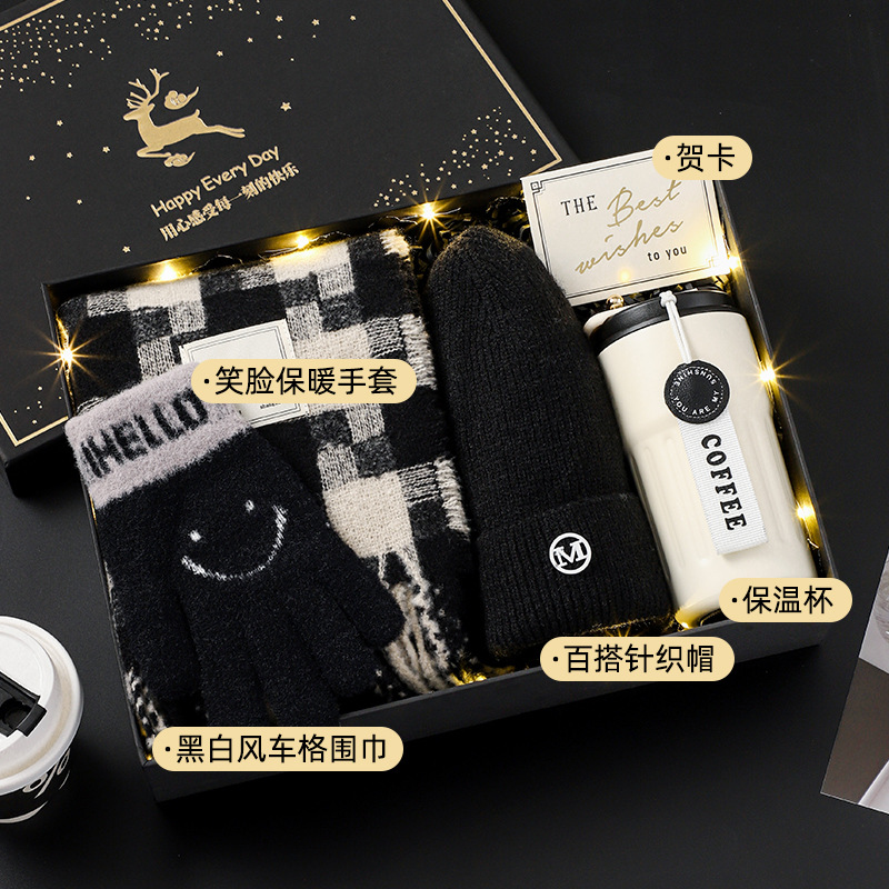 Black and white windmill plaid scarf❤Yulu has you gift box [package 6]