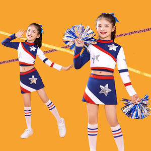 Children girls blue red kindergarten cheerleaders uniforms gogo dancers cheerleading uniform cheerleading sports athletic clothing gymnastics aerobics suit for baby 