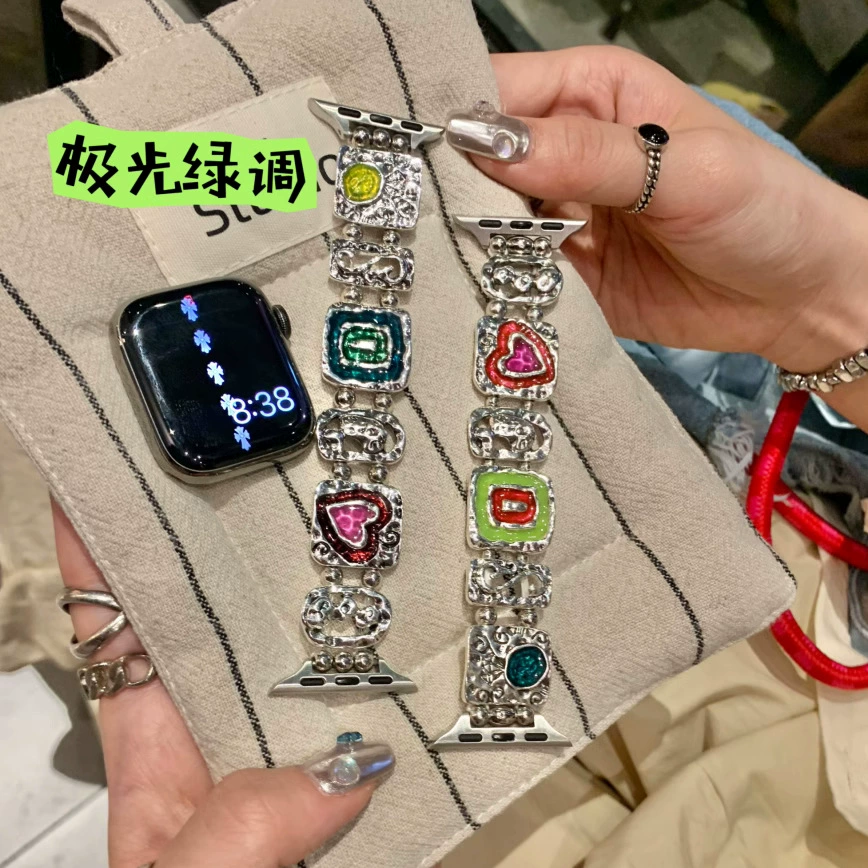 Y2K милая sweetheart эмаль дофамин металл ремешок подходит для Apple Watch iWatch9 поколения 8765432