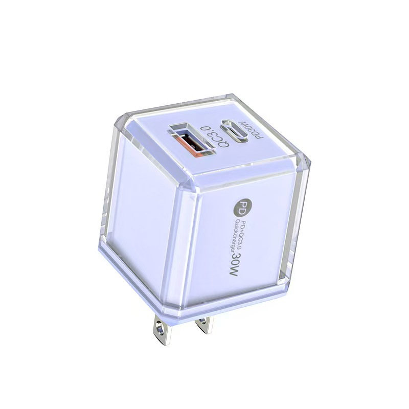 30 ワットデュアルポート充電ヘッド大型アイスキューブ A+C マカロン透明シェル急速充電ヨーロッパとアメリカの Apple 充電器に適しています|undefined