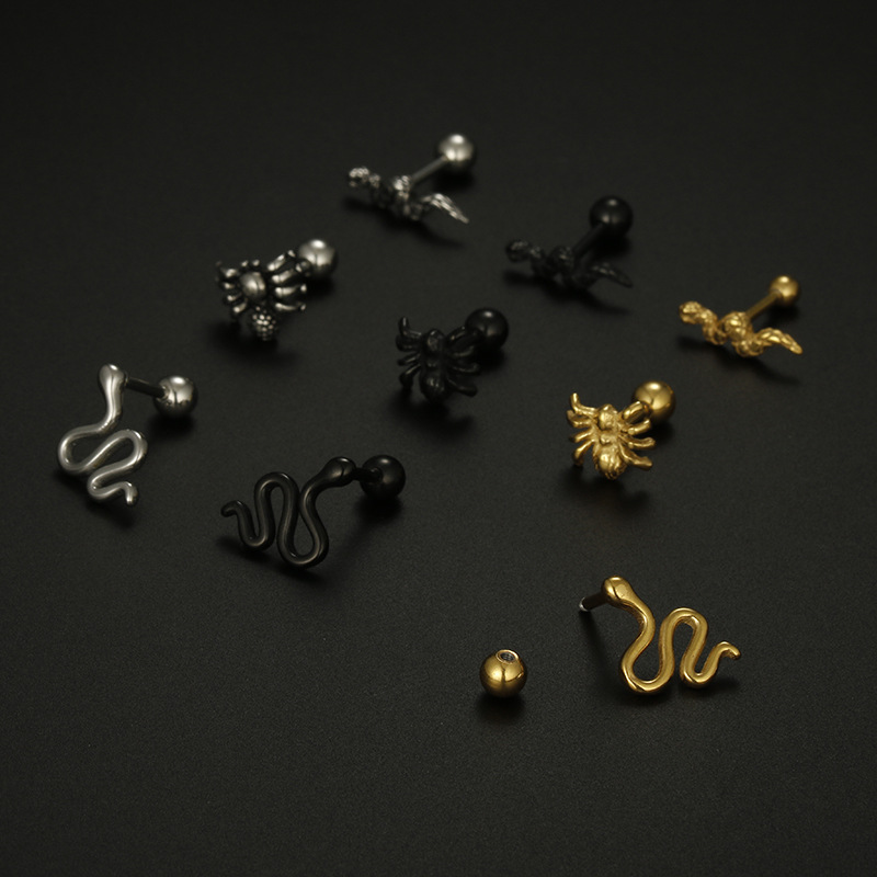 Titanium Steel Material 1 Piece Halloween Cool Style Snake Spider Plating Titanium Steel Ear Studs