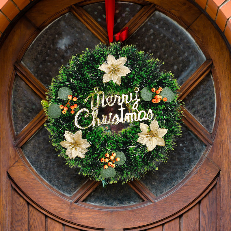Colgante de puerta de guirnalda de flor de Navidad transfronteriza Amazon Merry Christmas decoración de Navidad para el hogar adornos de vacaciones