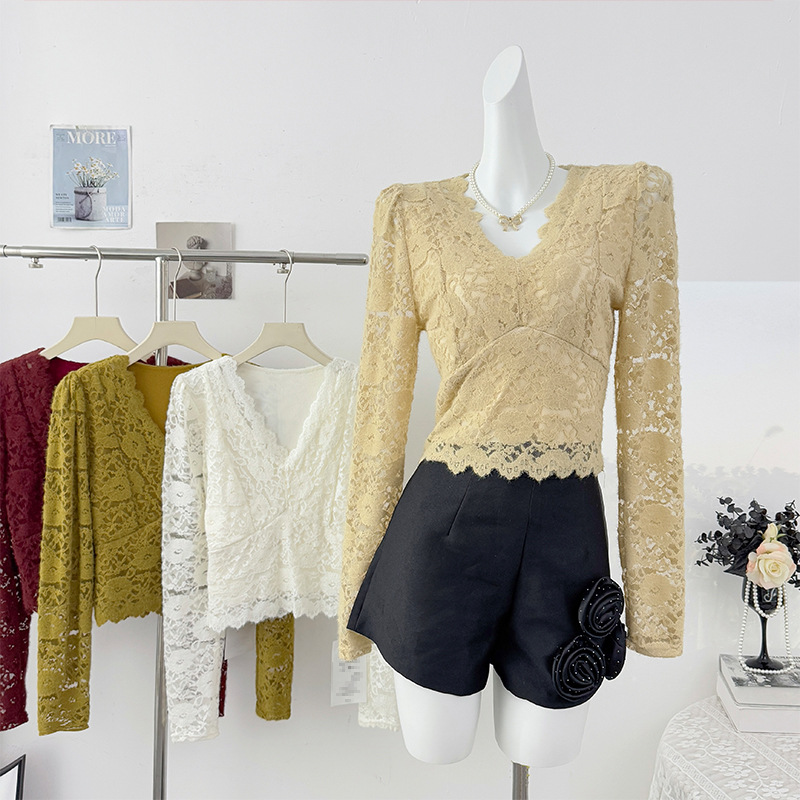 2025年早秋气质女装欧货荷叶花边领毛针织打底衫高级感内搭上衣冬