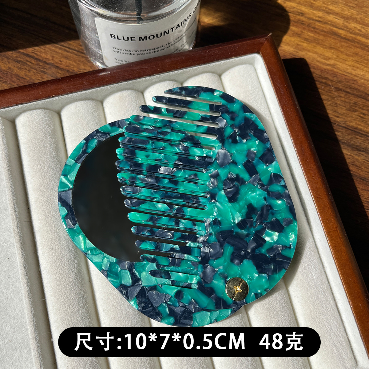Materiales de placa de fibra de acetato de alta calidad retrógrado belleza espejo de maquillaje peine portátil plegable redondo espejo de maquillaje de acetato