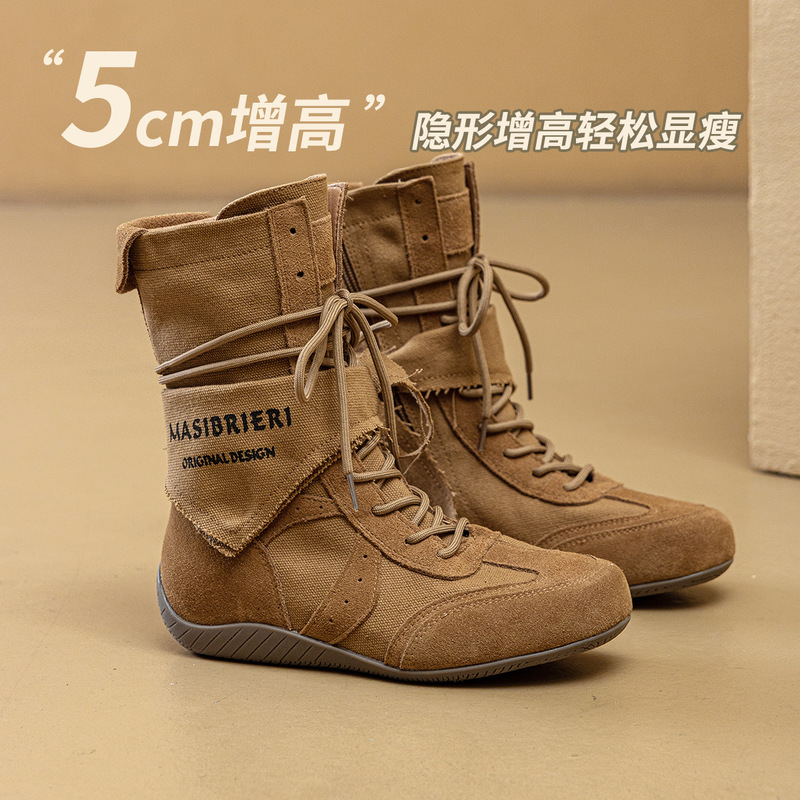 Canvas Boots Women's Summer New Outdoor Hiking Shoes Inner Heightening Short Boots Wasteland Style Spring and Autum Mid-Calf Boots Canvas Boots Women's Summer New Outdoor Hiking Shoes Inner Heightening Short Boots Wasteland Style Spring and Autum Mid-Calf Boots