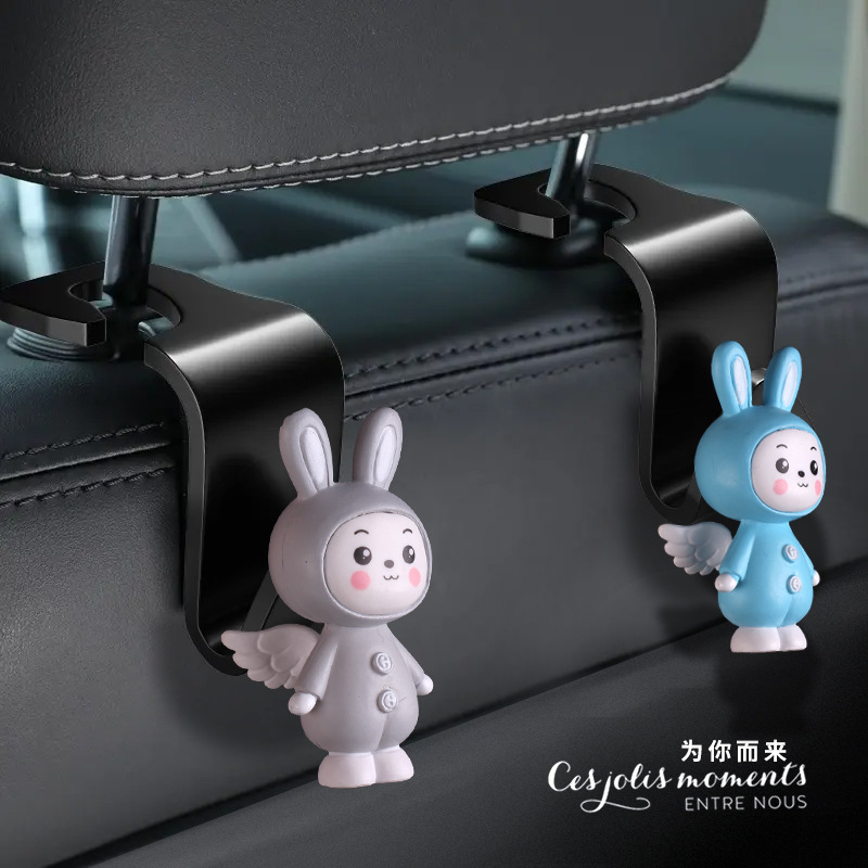 Gancho de asiento de conejito de dibujos animados en 3D Suministros de coche Gancho de respaldo de silla de coche creativo Accesorios interiores lindos para mujer