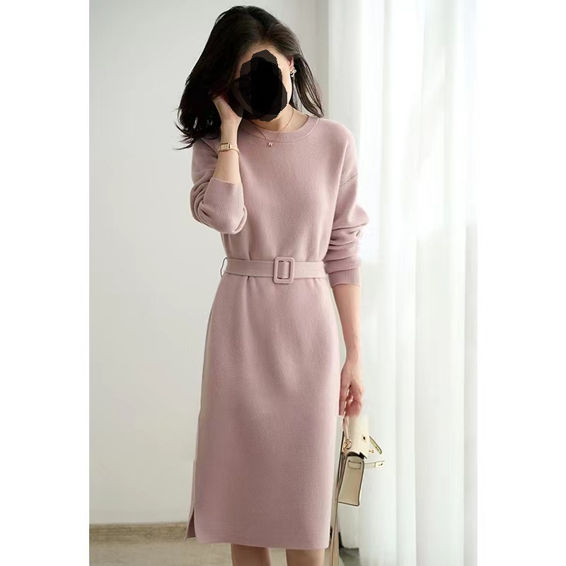 春款女装2023年新款法式感针织打底连衣裙女秋冬中长款优雅毛衣裙