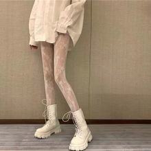 黑色月亮渔网女花藤字母秋冬性感薄款内搭连脚袜镂空渔网袜ins潮