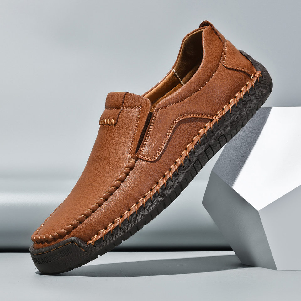 Giày lười nam da PU thoáng khí mũi tròn đế cao su — F9917 Kaki, F9917 màu nâu nhạt, F9917 màu nâu sẫm, F9917 màu xám