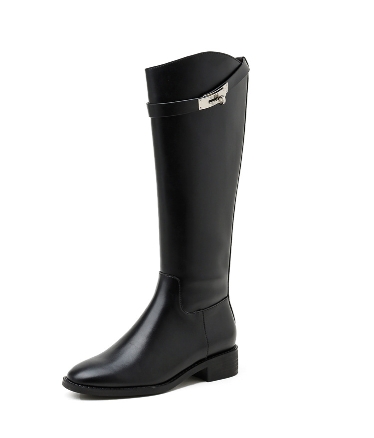 Botas de mujer nuevas botas largas hasta la rodilla botas altas de otoño e invierno botas rectas tacón grueso hebilla de cinturón botas de caballero 272-6