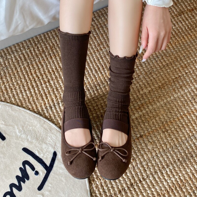 Ballet-style lace footless socks, new autumn Korean-style ruffled mid-calf socks with half-sole design