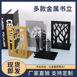 厂家直供跨境创意金属书立 书本收纳架铁艺镂空个性书挡现货批发