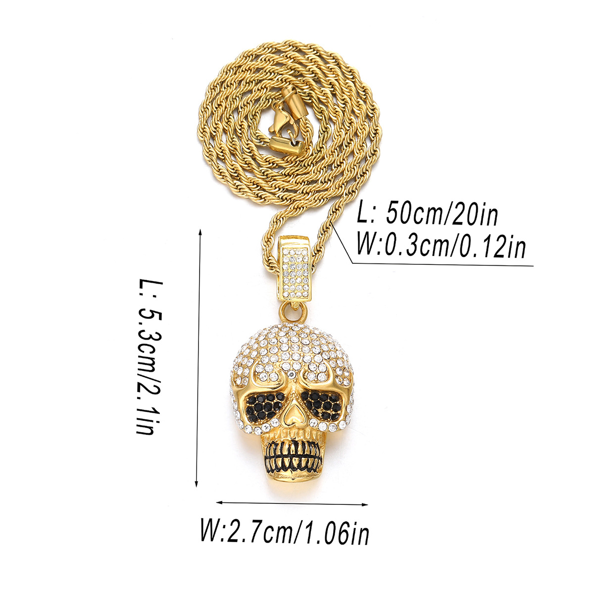 Halloween Skull Necklace with Unique Design Alloy Diamond Pendant Personalized Party Hip Hop Cuba Yiwu Accessories_voghion.com