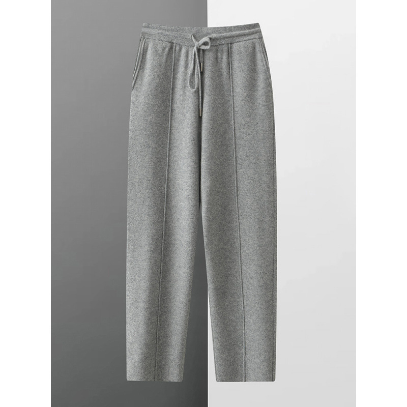 23 Autumn and Winter New Pure Color Wool Pants Men's Four-Way Thickeneded Cashmere Knitted Casual Pants Cuffed Leggings