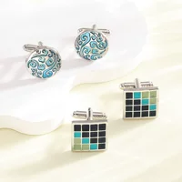 AliExpress Amazon новые круглые узоры с лаком запонки модная квадратная французская клетчатая рубашка манжеты мужчина