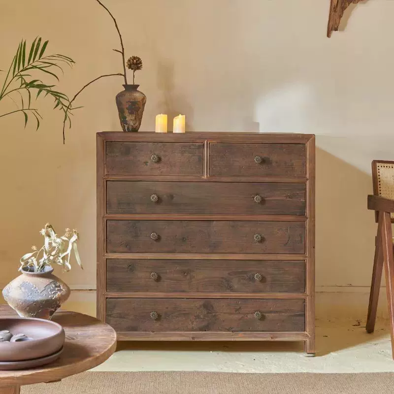 老榆木斗柜家用边几中式实木斗柜风化榆木五斗柜原木斗柜
