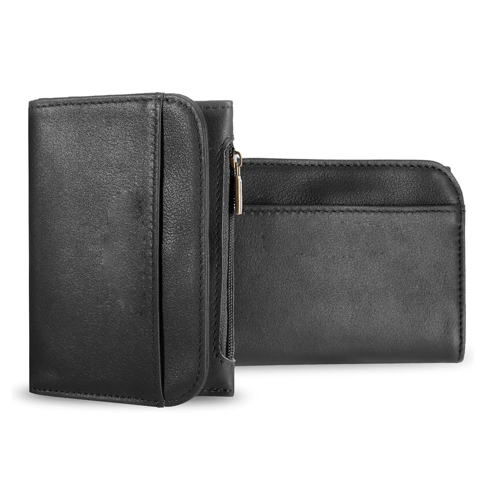 Cartera corta con cremallera de dos plegadas, cartera RFID antirrobo de cuero, cartera de cuero ultrafina para hombres y mujeres
