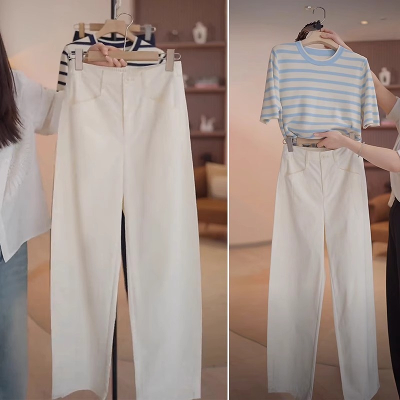 Shurout 特別スーツストレートパンツ女性のための 2025 夏の新薄型ハイウエストスリムドレープカジュアル 9 点ワイドレッグパンツ|undefined