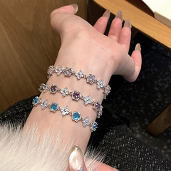 超闪锆石花朵六边形卡扣手链轻奢高级感手环时尚精致个性百搭手饰