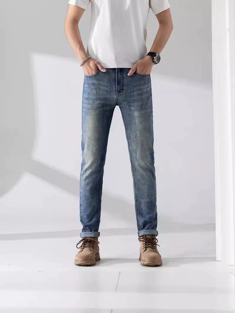 Quality summer jeans, elite trousers, elastic universal blue rostometer