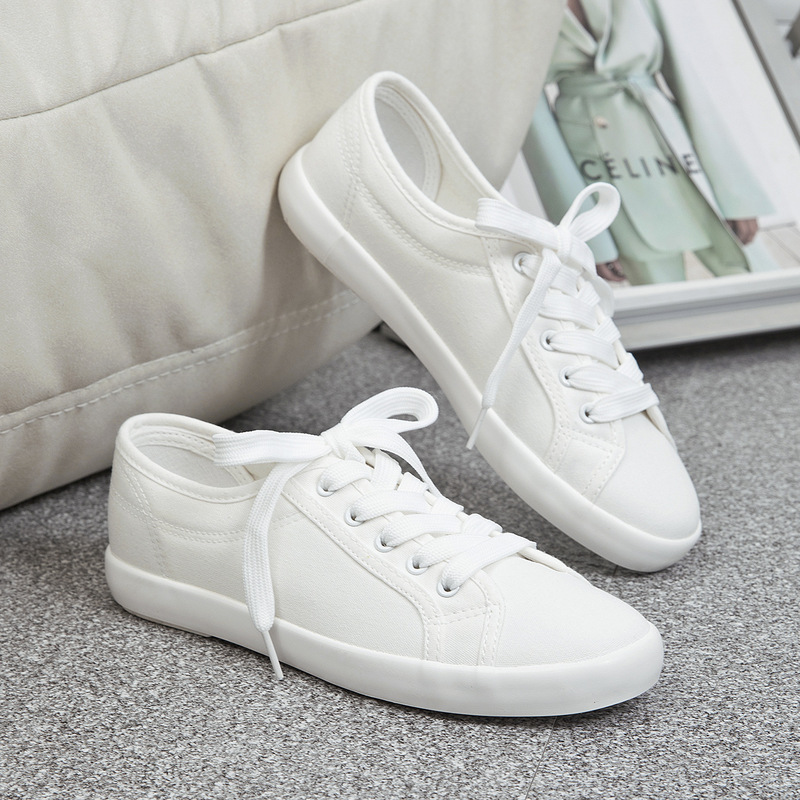 Yuanbu Canvas Shoes for Women, Flat White Shoes, Versatile Literary Lace-Up Student Sports Korean Style Hand-Painted Women's Shoes